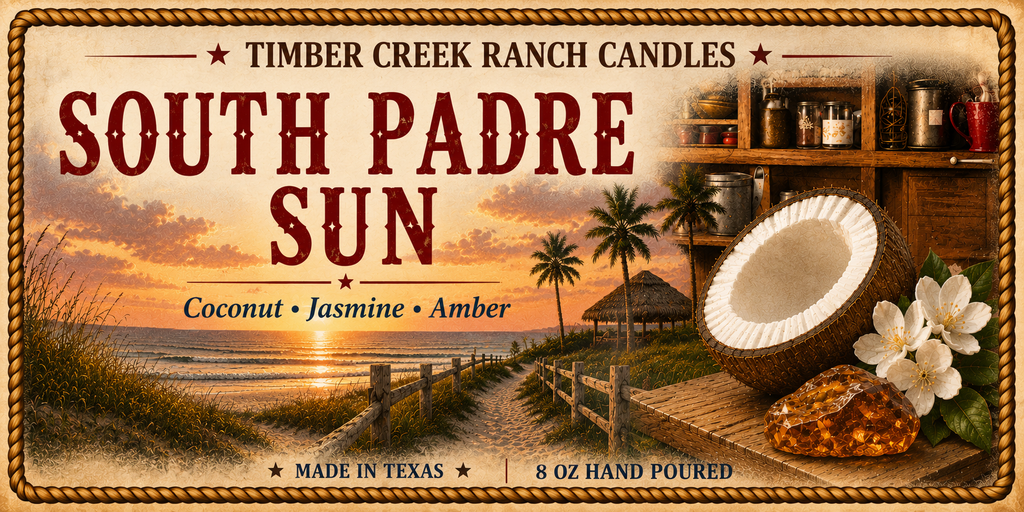 South Padre Sun Coconut Jasmine Amber -  Clear Glass Candle, 8 oz Wood Wick
