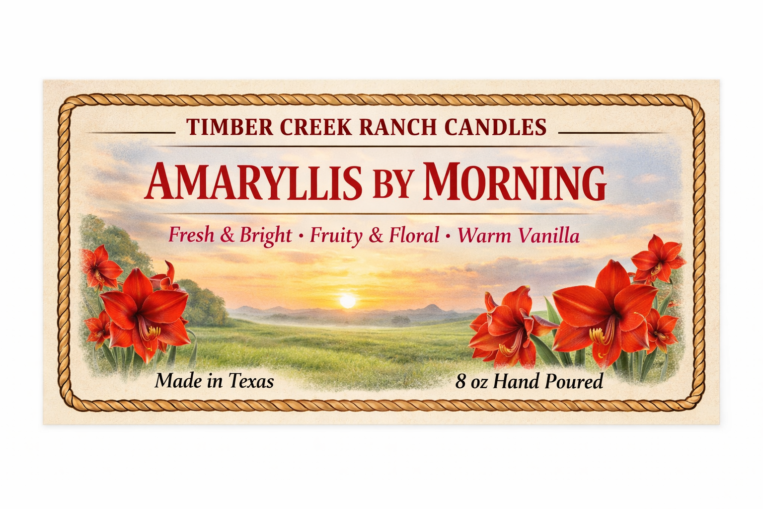 Amaryllis by Morning Glass Candle, 8 oz Wood Wick