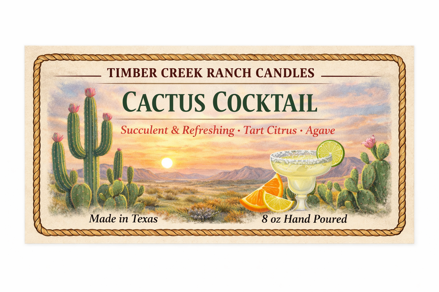 Cactus Cocktail - Glass Candle 8 oz Wood Wick