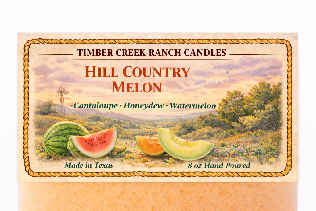 Hill Country Melon - Glass Candle 8 oz Wood Wick