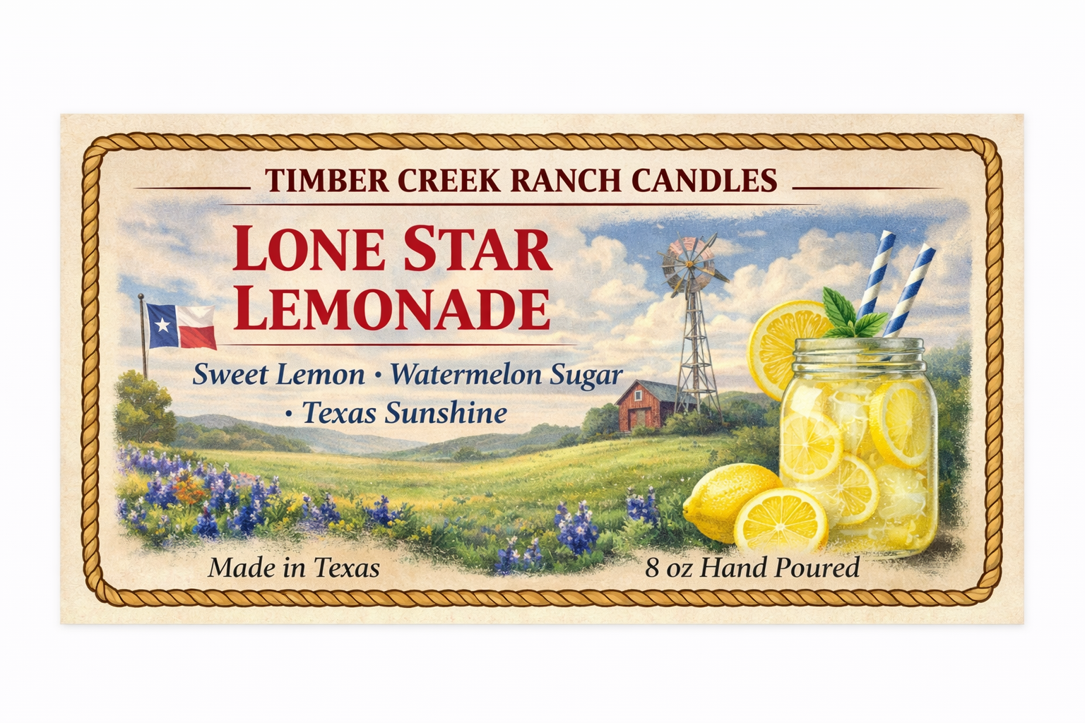 Lone Star Lemonade Scented Glass Candle, 8 oz Wood Wick