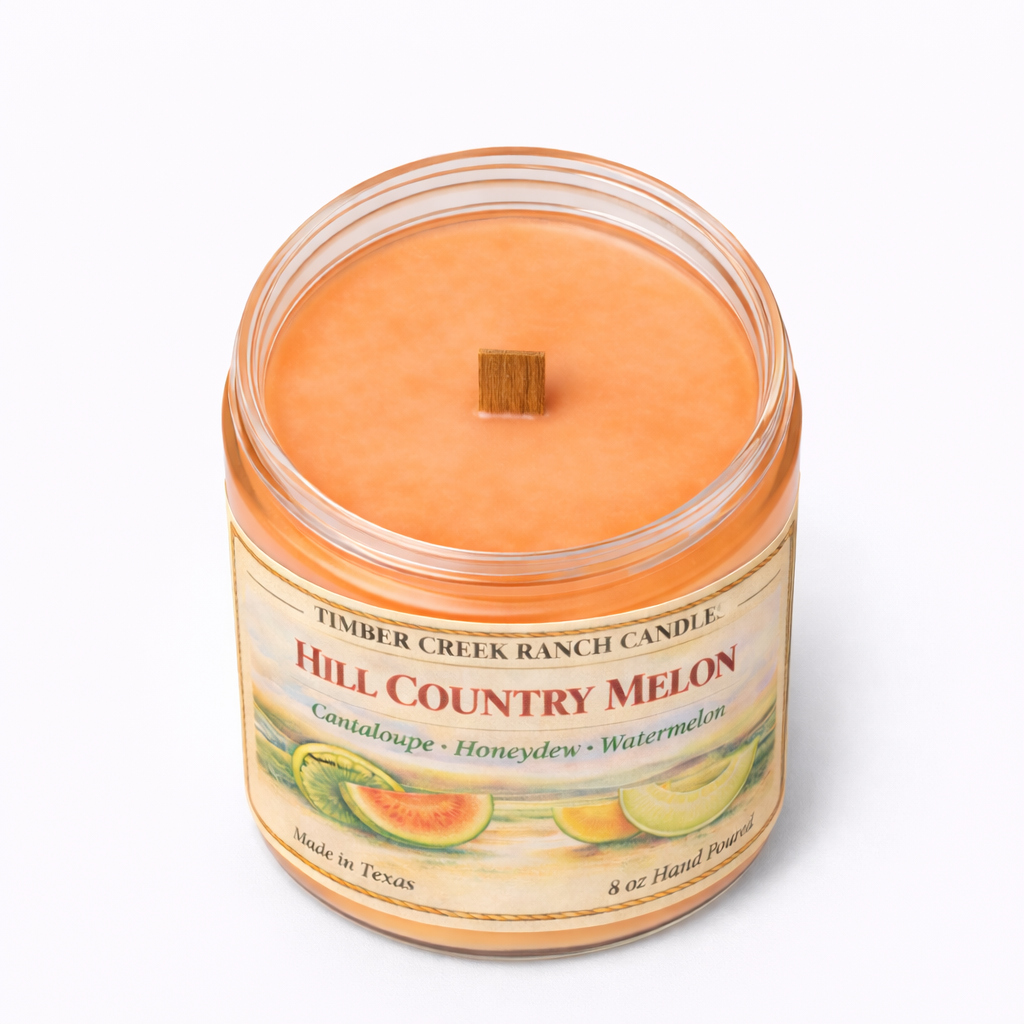 Hill Country Melon - Glass Candle 8 oz Wood Wick