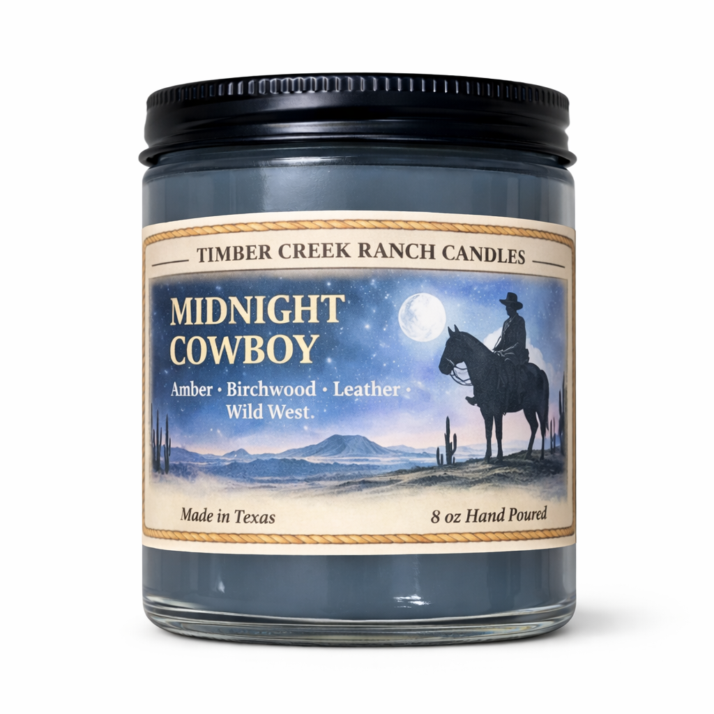 Midnight Cowboy 8 oz Wood Wick Glass Candle