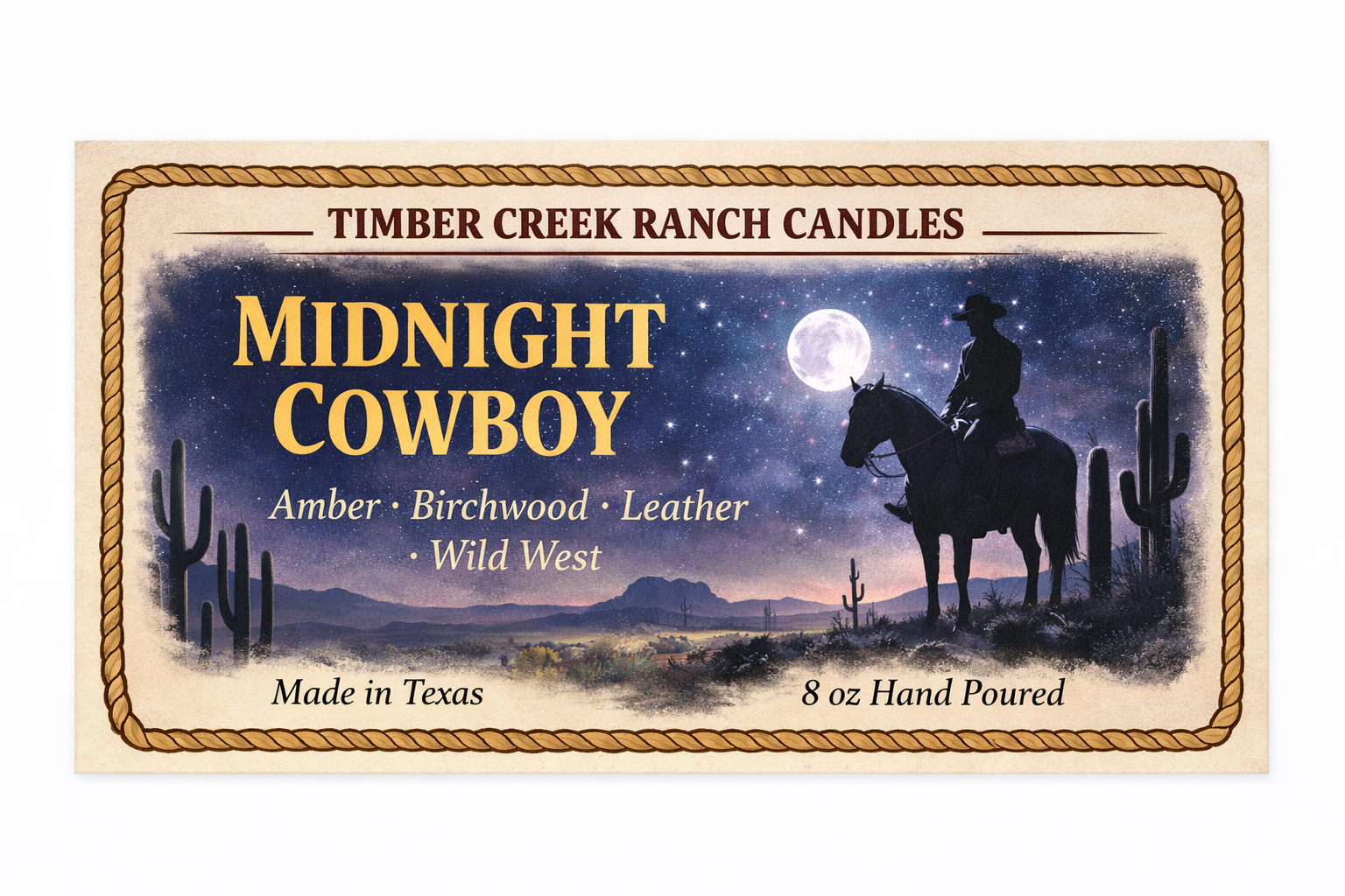 Midnight Cowboy 8 oz Wood Wick Glass Candle
