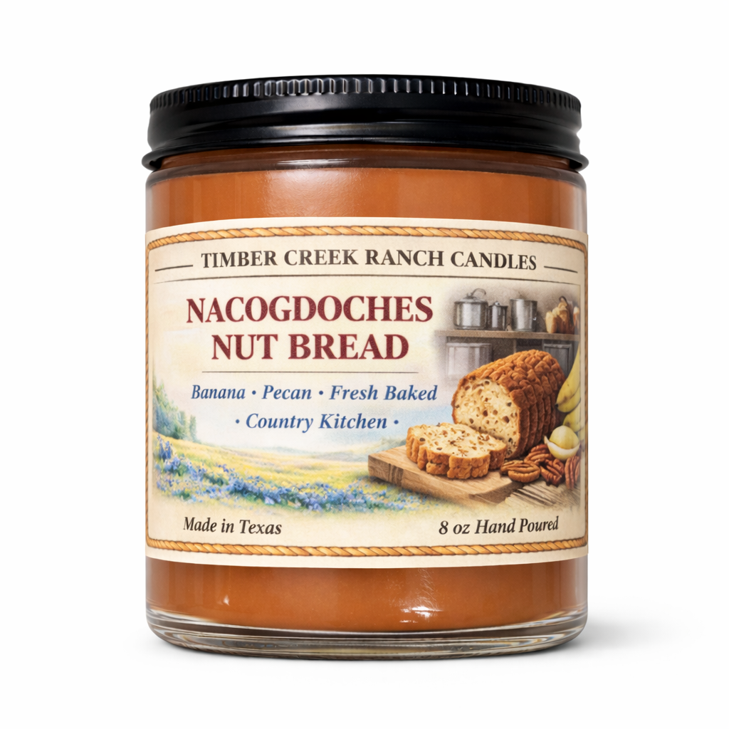 Nacogdoches Nut Bread Glass Candle, 8 oz Wood Wick