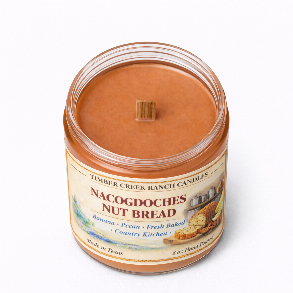 Nacogdoches Nut Bread Glass Candle, 8 oz Wood Wick