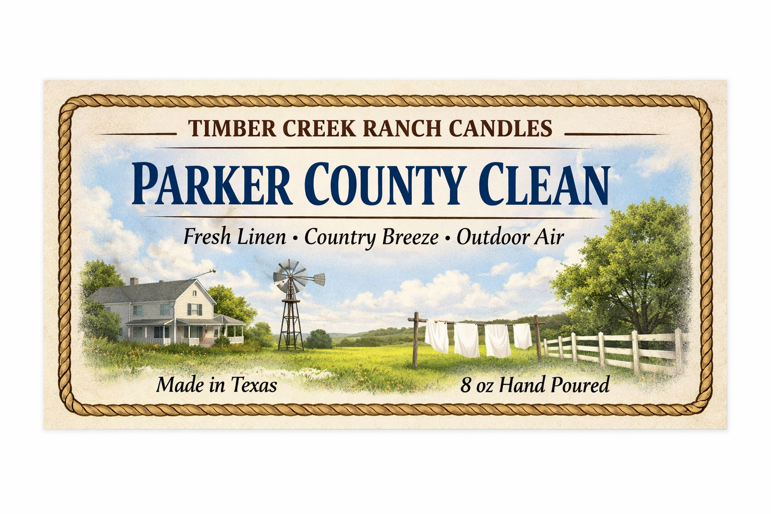 Parker County Clean Glass Candle, 8 oz Wood Wick