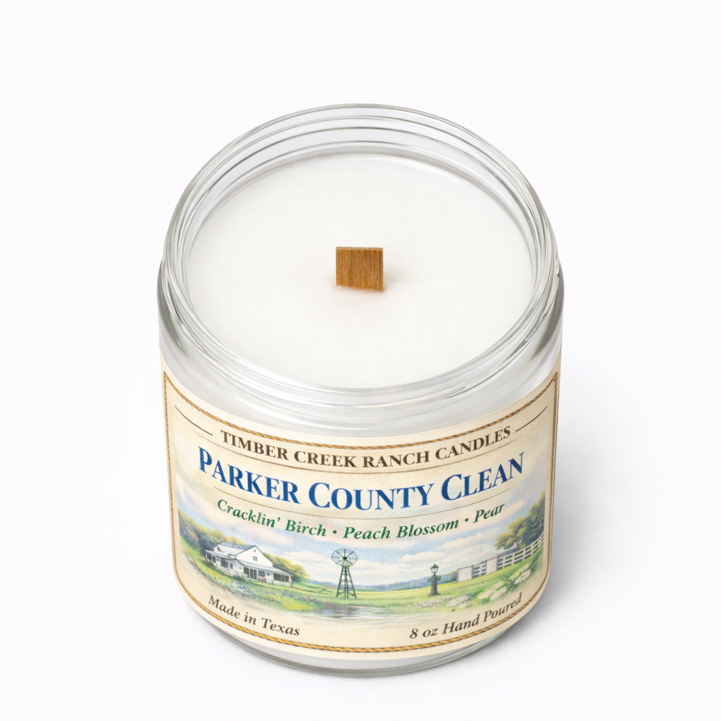 Parker County Clean Glass Candle, 8 oz Wood Wick