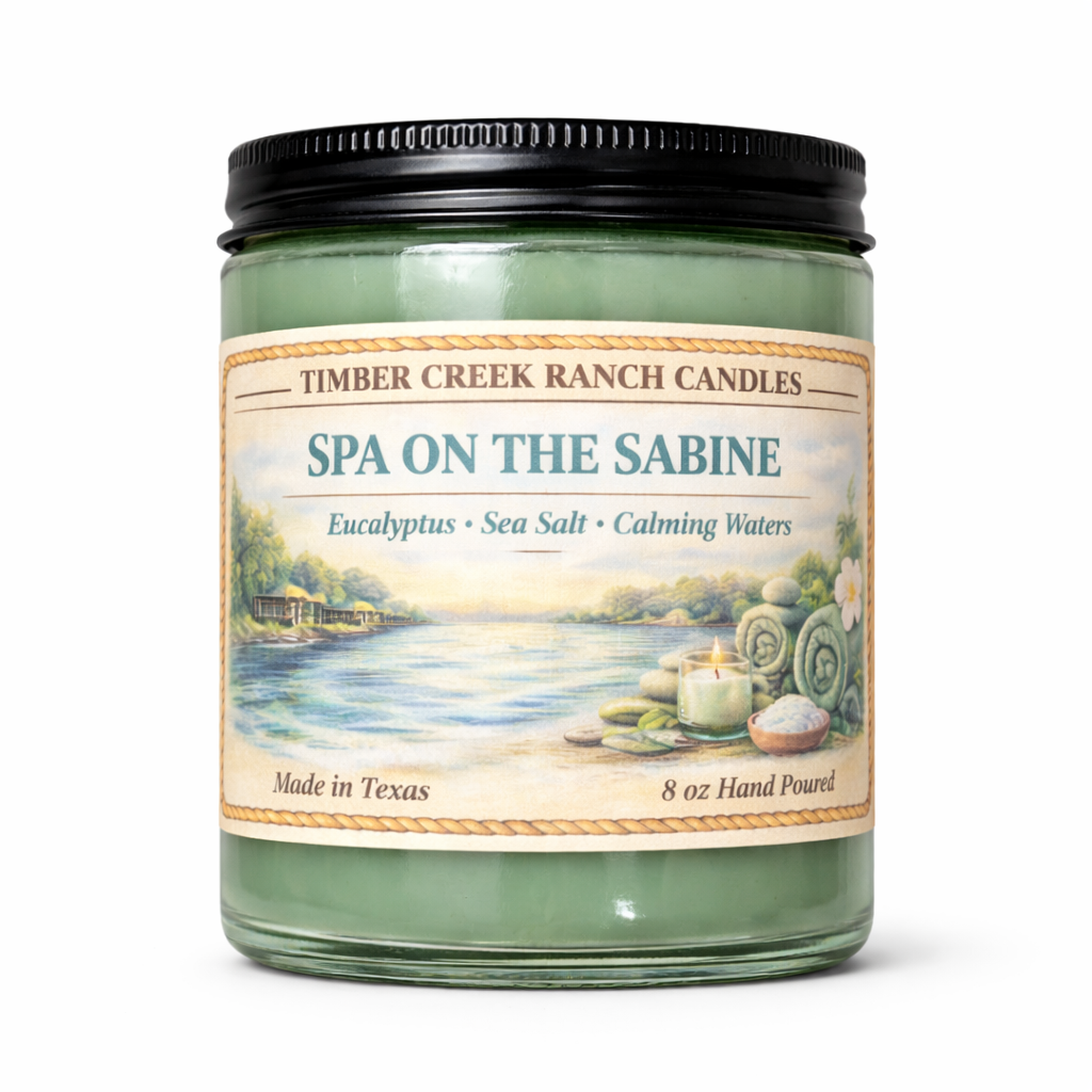 Spa on the Sabine - Glass Candle 8 oz Wood Wick. Calm Mint Eucalyptus Serenity
