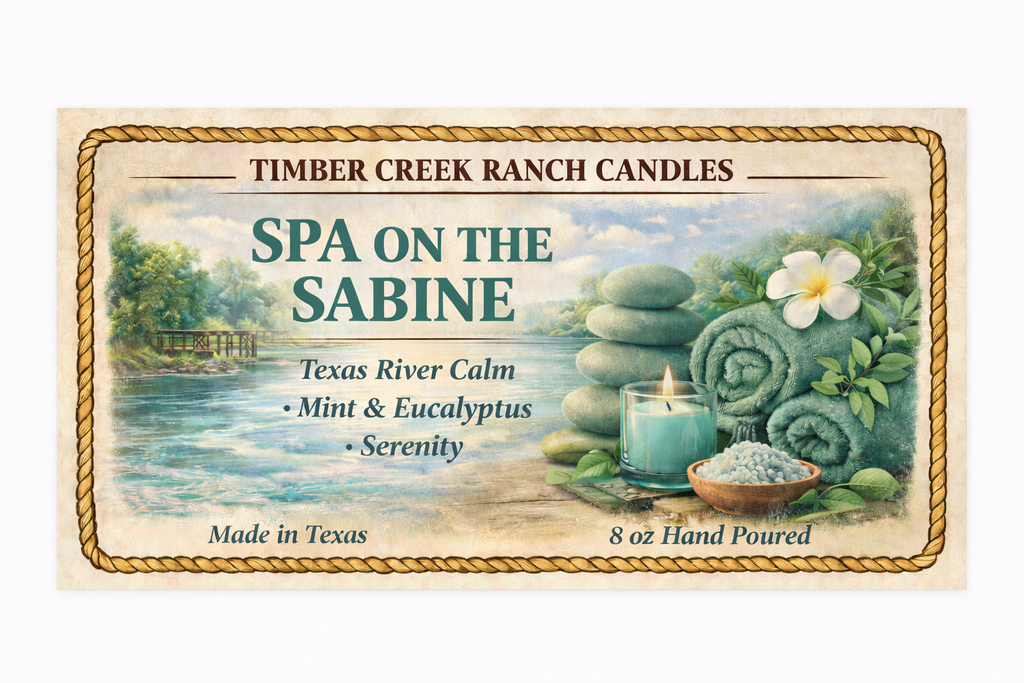 Spa on the Sabine - Glass Candle 8 oz Wood Wick. Calm Mint Eucalyptus Serenity