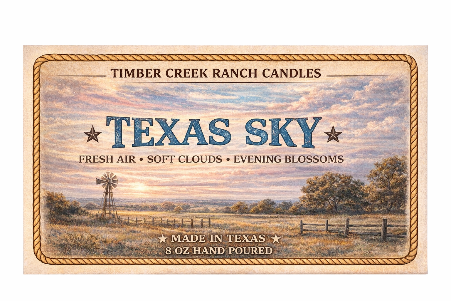 Texas Sky Blue Glass Candle, 8 oz Wood Wick