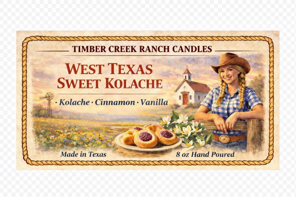 West Texas Sweet Kolache - Glass Candle 8 oz Wood Wick