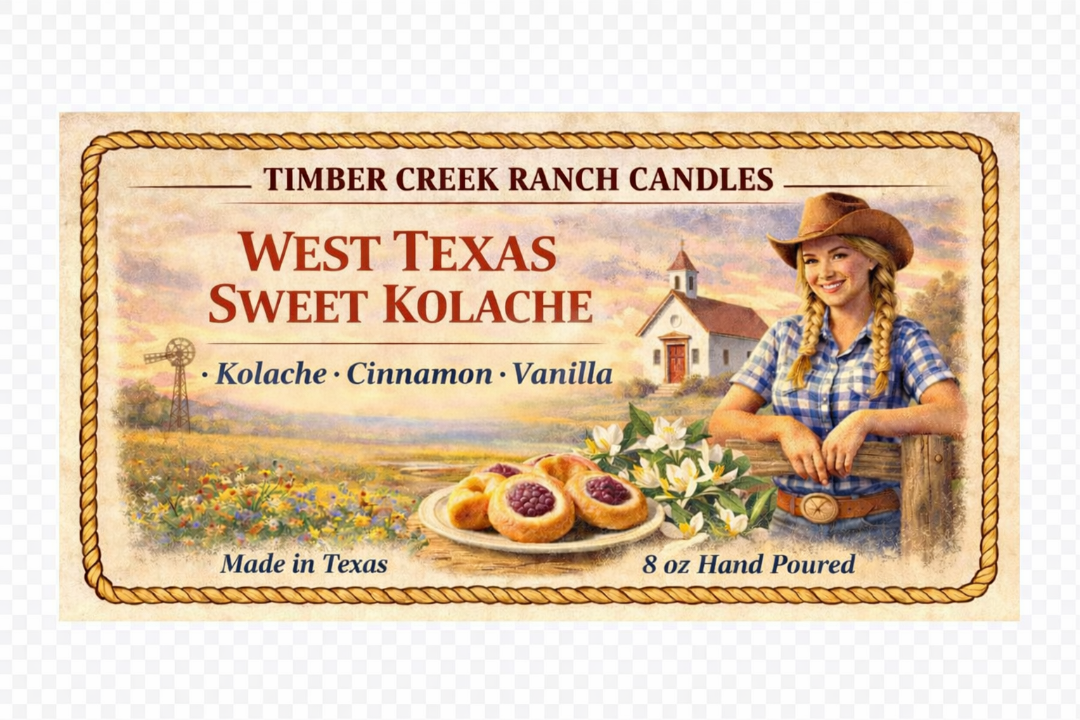 West Texas Sweet Kolache - Glass Candle 8 oz Wood Wick